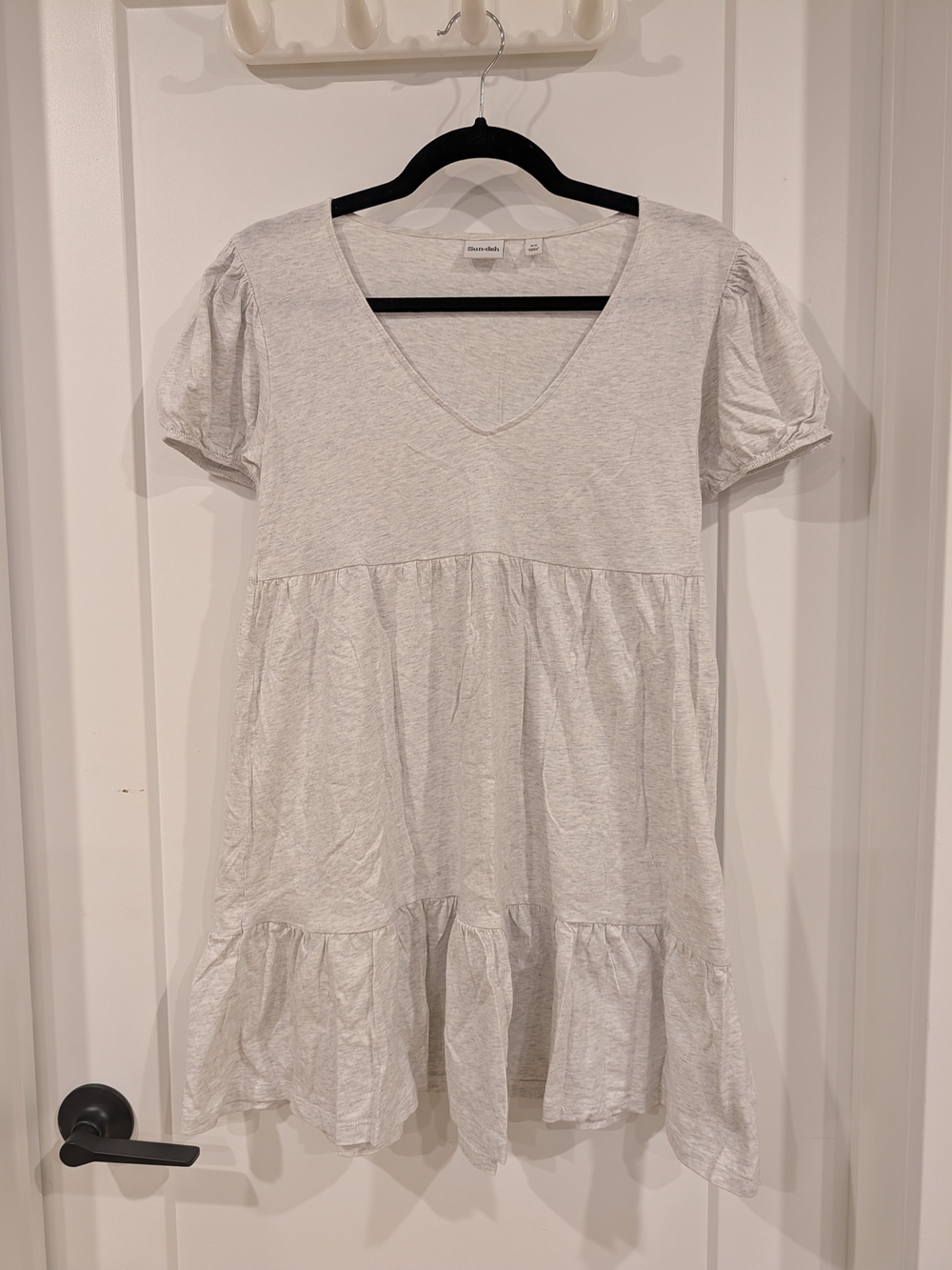 Sun-deh XS Grey 100% Cotton Tiered Babydoll Mini Dress